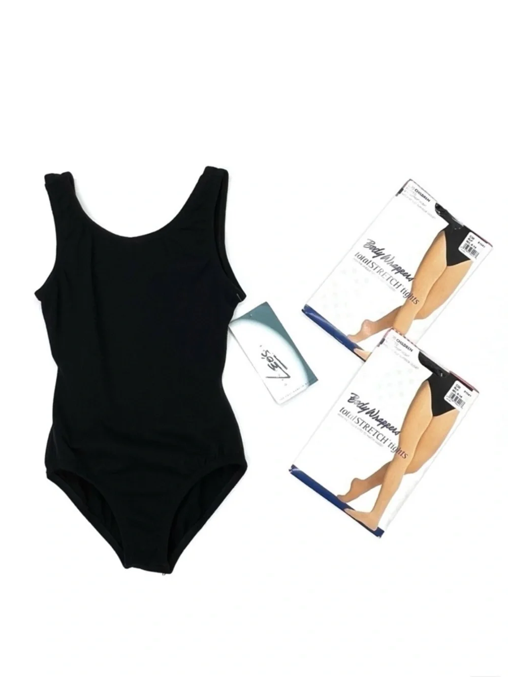 Body Wrappers 2 Pair Footed Tights Black M/L + Leo’s Large Black Leotard New NWT